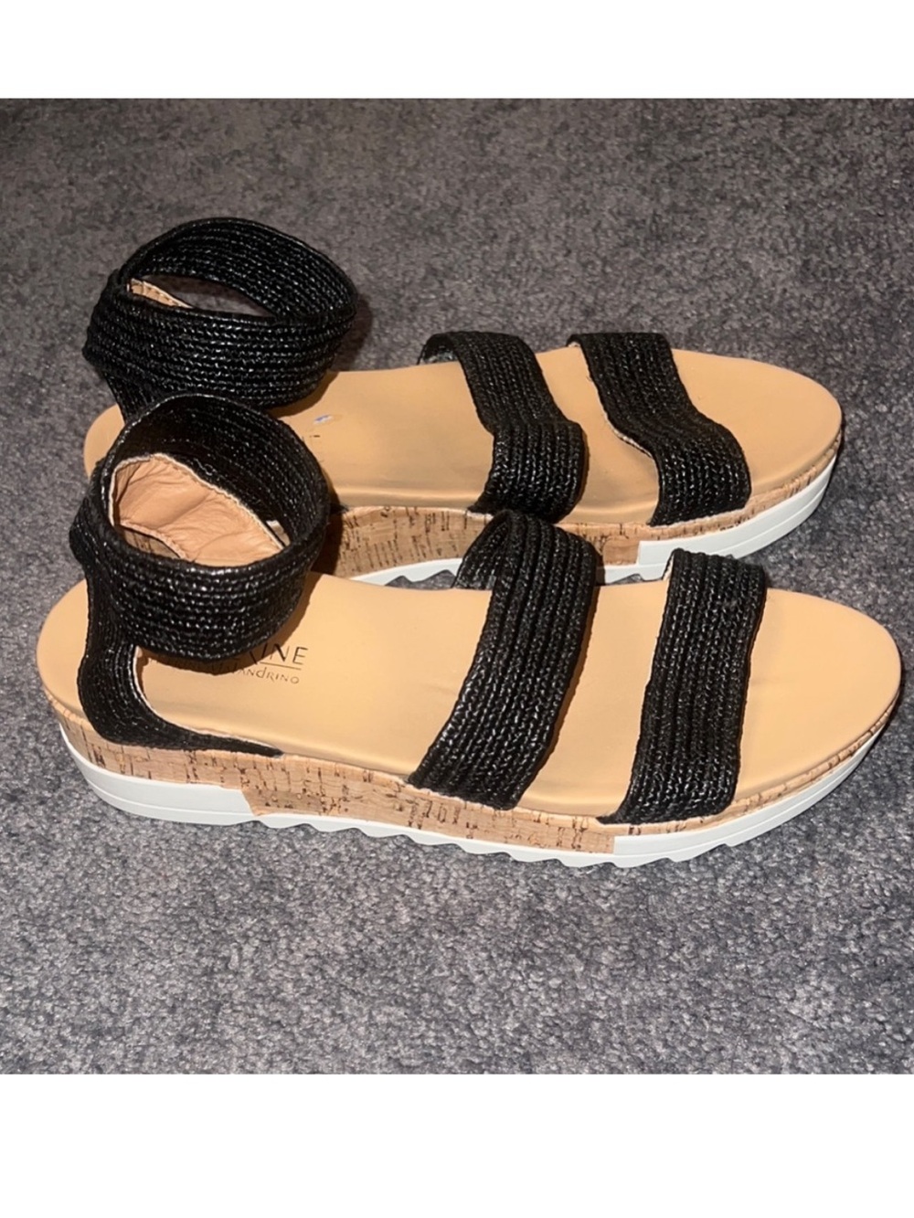 Catherine Malandrino Black Braided Ankle-Strap Platform Sandals